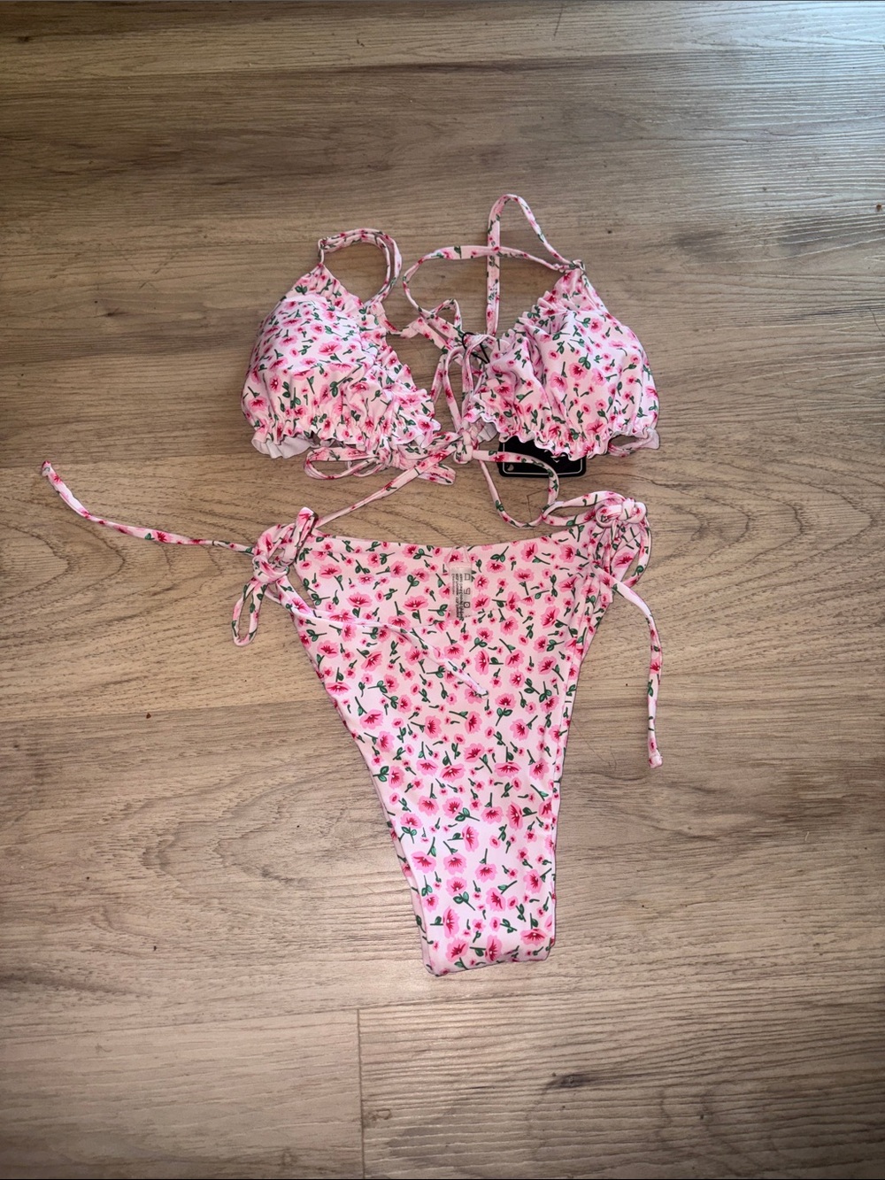 Zaful Pink ditsy Floral Tie-Side high thighs Bikini M new